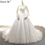 White Princess Style Long Sleeves Wedding Dresses Off Shoulder Sexy High-end Fashion Bridal Gown