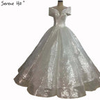 Luxury Sequined Sparkly Wedding Dress Off Shoulder High-end Vintage Bridal