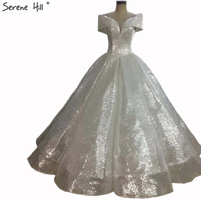 Luxus Pailletten Sparkly Brautkleid Off Schulter High-end Vintage Braut