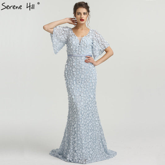 En oferta, sin devolución ni reembolso. Oferta. Vestidos de noche de lujo con mangas cortas y corte sirena sexy, flores, encaje y perlas. Vestidos de noche elegantes de moda 2025 LA6311.