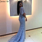 En oferta, sin devolución ni reembolso. Oferta. Vestidos de noche de lujo con mangas cortas y corte sirena sexy, flores, encaje y perlas. Vestidos de noche elegantes de moda 2025 LA6311.