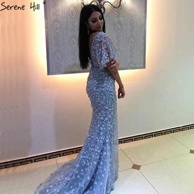 En oferta, sin devolución ni reembolso. Oferta. Vestidos de noche de lujo con mangas cortas y corte sirena sexy, flores, encaje y perlas. Vestidos de noche elegantes de moda 2025 LA6311.