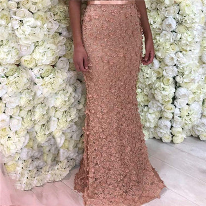 On Sale No Return No Refund Sale Sexy Mermaid Short Sleeves Luxury Evening Dresses Flowers Lace  Pearls Fashion Elegant Evening Gowns 2025 LA6311