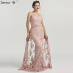 En oferta, sin devolución ni reembolso.Vestidos de noche con tirantes de encaje y cuentas de sirena LA6226