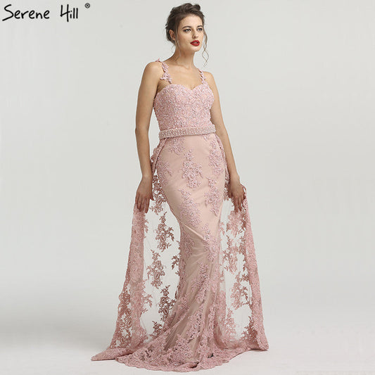 On Sale no return no refundSale Shoulder Strap Lace Evening Gowns Pearls Beading Mermaid LA6226