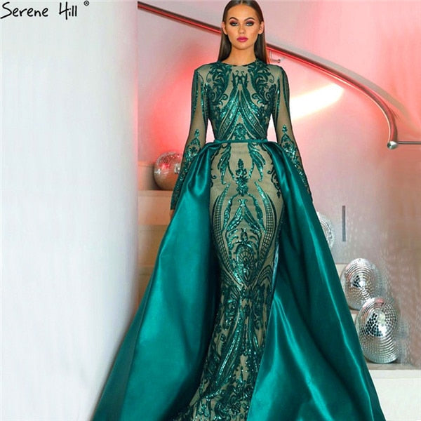 Vestido de noche verde de sirena de lujo LA6613