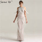 Luxury Halter Shaking Sliver Sexy Mermaid Backless Evening Dress Tassel Beading Sleeveless Evening Gowns 2025 In Stock LA6229