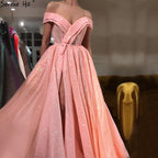 Vestidos de noche de tul brillante de lujo en rosa melocotón LA6505