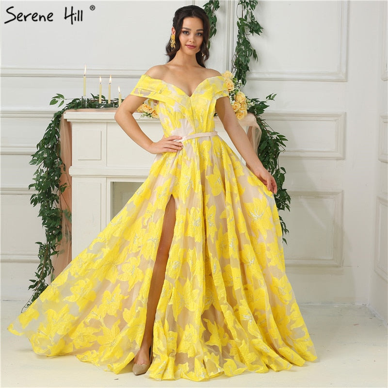 On Sale No Return No Refund Sale Off Shoulder Evening Dresses Sleeveless Flowers Sexy Evening Gowns LA6597
