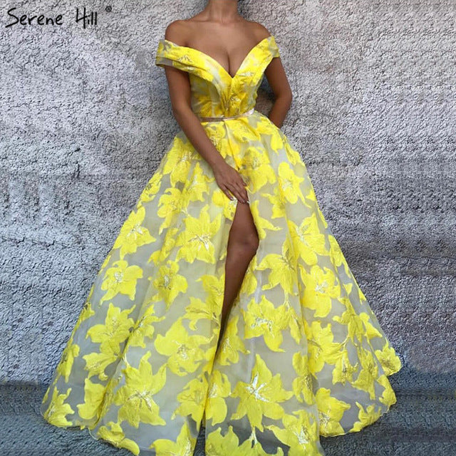 En oferta, sin devolución ni reembolso. Oferta, vestidos de noche con hombros descubiertos, sin mangas, flores, vestidos de noche sexys LA6597
