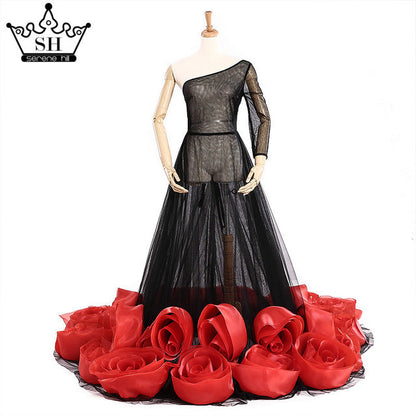 Fotografía de embarazo Vestido de noche sexy transparente Vestido de noche largo