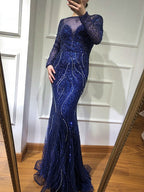 Long Sleeves Formal Evening Dresses Mermaid Beading Evening Gowns LA6506