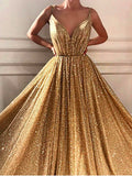 En oferta, sin devoluciones ni reembolsos. Vestidos de noche con escote en V profundo y brillo sin mangas LA6561 en Dubái.