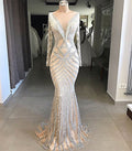 Im Angebot, keine Rückgabe, keine Rückerstattung. Verkaufe Nude Slim Mermaid Luxus Abendkleider mit langen Ärmeln, Perlenbesatz, Quaste, Mode LA6594