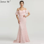 On Sale no return no refund On Sale No Return No Refund Blush Pink Mermaid Off Shoulder Evening Dresses Dubai Flowers Crystal BLA6519