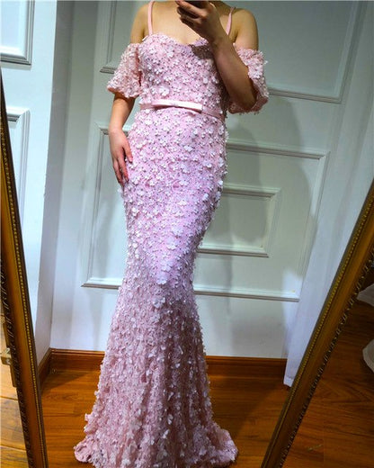 On Sale no return no refund On Sale No Return No Refund Blush Pink Mermaid Off Shoulder Evening Dresses Dubai Flowers Crystal BLA6519