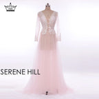 En oferta Sin devolución Sin reembolso Venta Vestido formal Manga larga Transparente Azul Vestidos de noche Talla personalizada Talla grande HA2098