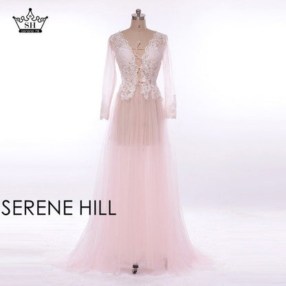 En oferta Sin devolución Sin reembolso Venta Vestido formal Manga larga Transparente Azul Vestidos de noche Talla personalizada Talla grande HA2098