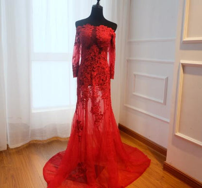 Vestido de noche de tul con hombros descubiertos, en oferta, sin devolución ni reembolso, con encaje para fotografía de embarazadas, HA2112