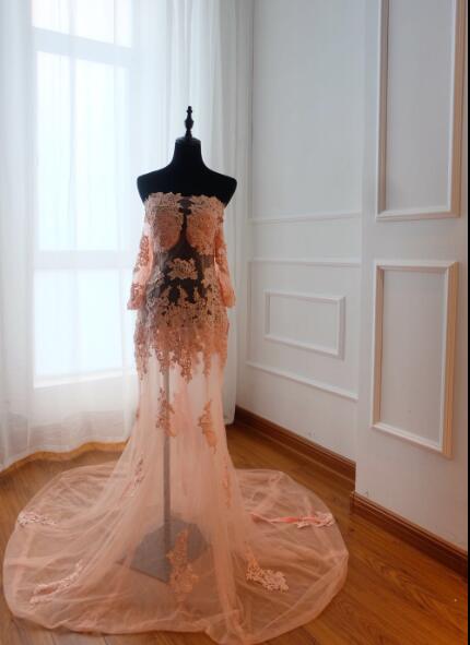 Zum Verkauf Keine Rückgabe Keine Rückerstattung Perspektive Off Schulter Tüll Abendkleid Schwangere Spitze Fotografie Kleid HA2112