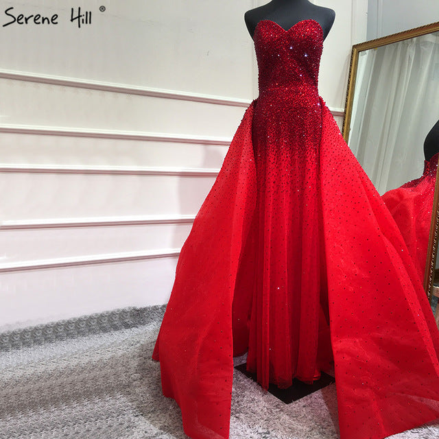 Vestidos de noche con diseño de Dubái, corte sirena, hombros descubiertos y cristales, LA6637