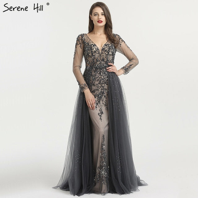 Vestido de noche con escote en V profundo y cuentas de diamantes BLA6571