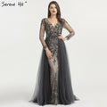 Vestido de noche con escote en V profundo y cuentas de diamantes BLA6571