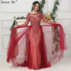 Im Angebot, keine Rückgabe, keine Rückerstattung. Weinrotes Abendkleid mit Diamantkristallen und langen Ärmeln LA6641