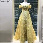 En oferta, sin devolución ni reembolso.Vestido de noche con flores y perlas hecho a mano, corte A, hombros descubiertos, LA6627