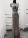 Luxury Sleeveless full diamond o neck  Sexy Evening Dresses Dubai Design LA60742