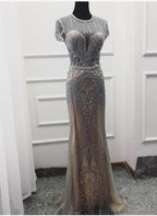 Luxury Sleeveless full diamond o neck  Sexy Evening Dresses Dubai Design LA60742