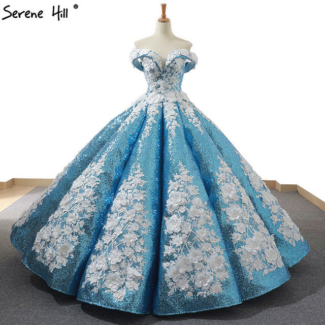 Red Bean Handmade Flowers Pearls Wedding Dress Luxury Off Shoulder Bridal Gown