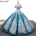 Red Bean Handmade Flowers Pearls Wedding Dress Luxury Off Shoulder Bridal Gown