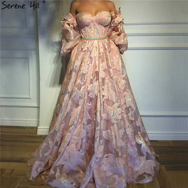 On Sale no return no refundSale Off Shoulder Evening Dresses Handmade Flower Beach Evening Gowns LA60705