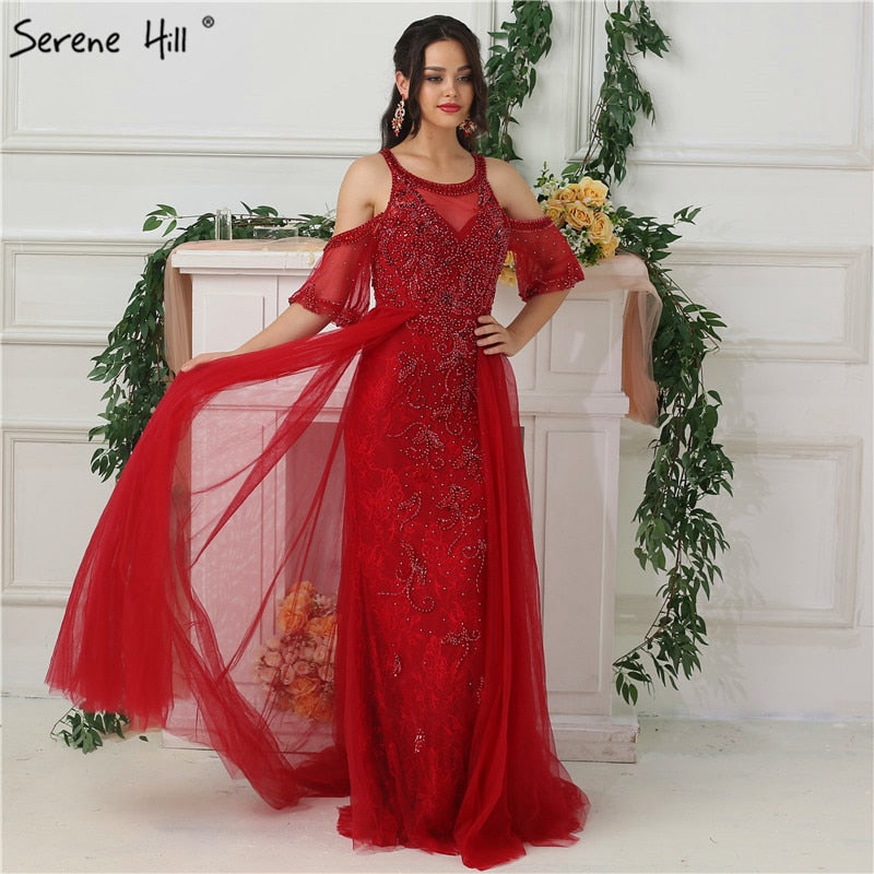 Im Angebot, keine Rückgabe, keine Rückerstattung. Verkauf von Dubai-Design, halblangen Ärmeln, Abendkleider mit Diamant-Perlenbesatz, sexy Abendkleid LA6691