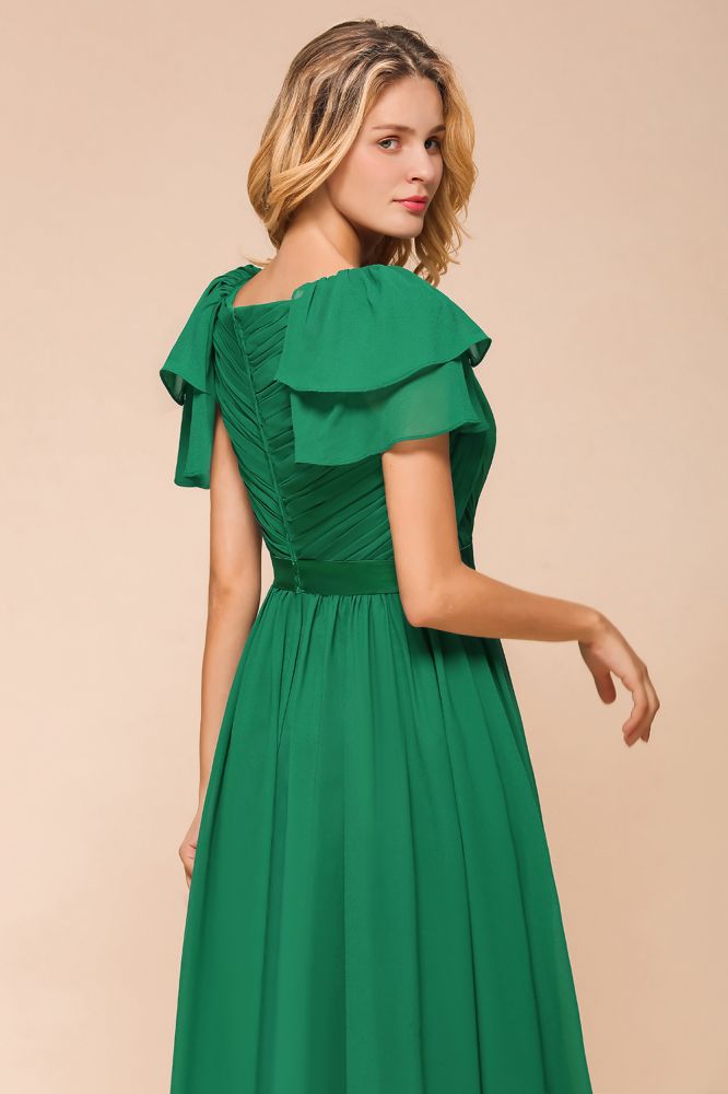 Vestido de dama de honor con mangas abullonadas y largo hasta el suelo, corte A, para invitada de boda