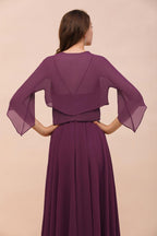 Vestido morado de dama de honor con tirantes finos, largo hasta el suelo, informal