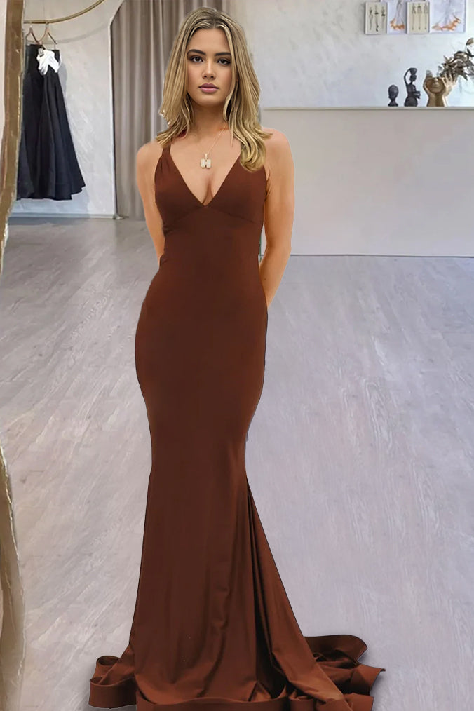 Quaylee | Yellow Mermaid V-Neck Satin Prom Dresses With Tail Evening Dress