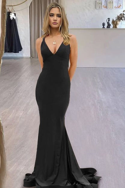 Quaylee | Yellow Mermaid V-Neck Satin Prom Dresses With Tail Evening Dress