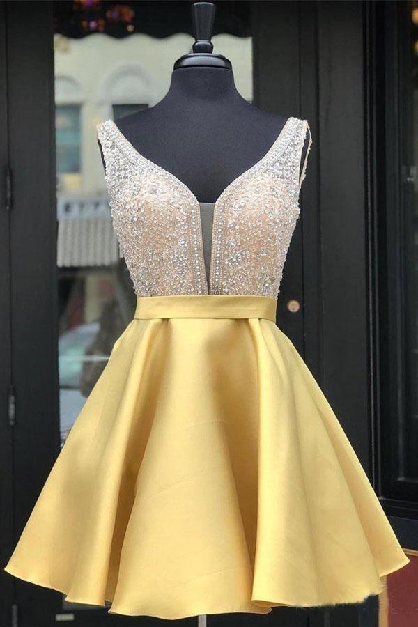 Vestidos de fiesta cortos de satén con cuentas rojas y bolsillo PD290