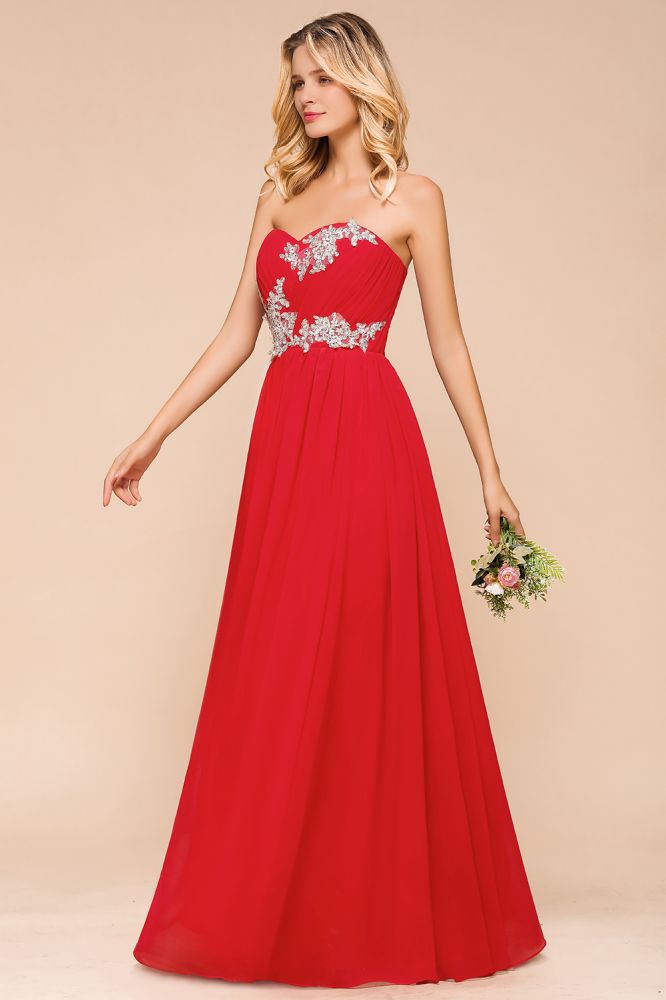 Red Charming Strapless Appliques Evening Maxi Dress Wedding Party Dress