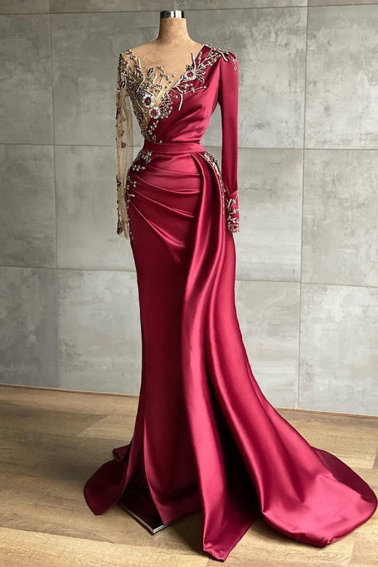 Rotes Abendkleid bodenlanges Ballkleid mit Ärmeln