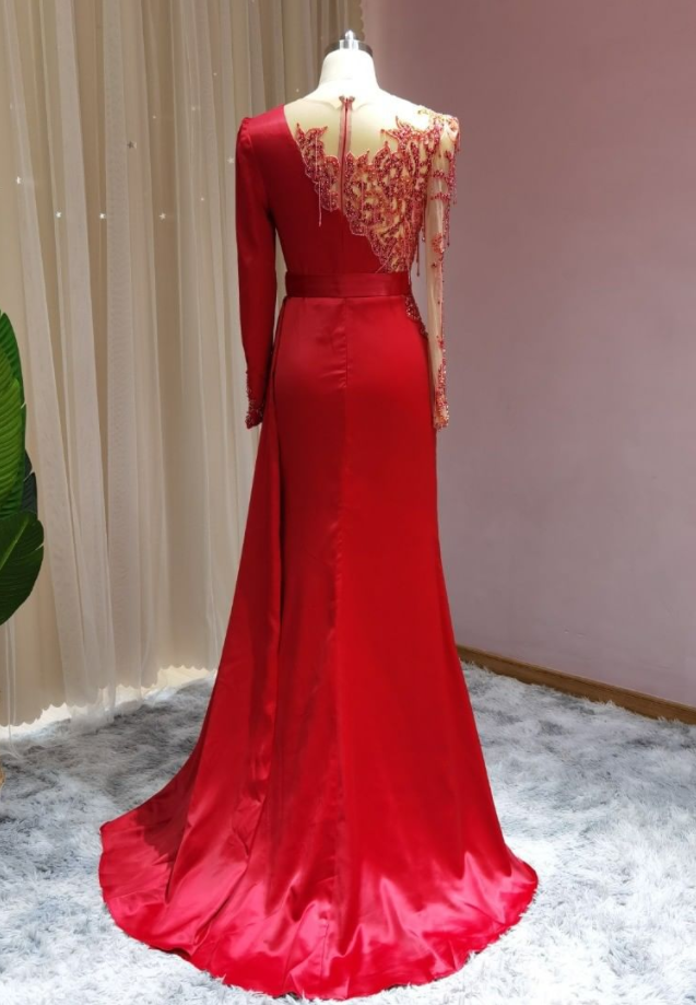 Vestidos de fiesta largos rojos | Vestidos de noche con mangas