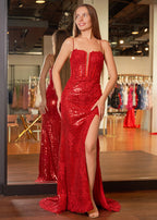 Kairi | Vestido de fiesta de sirena con tirantes finos, apliques y abertura