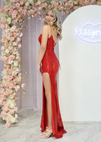 Kairi | Vestido de fiesta de sirena con tirantes finos, apliques y abertura