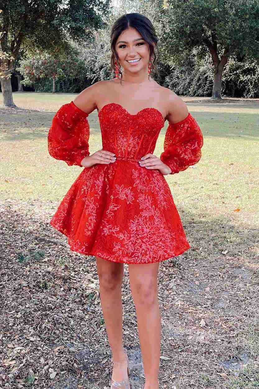 Lorna | Vestido de fiesta con escote en forma de corazón, corte A y mangas