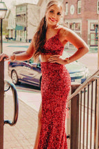 Briana | Vestido de fiesta de dos piezas con lentejuelas y corte sirena y abertura