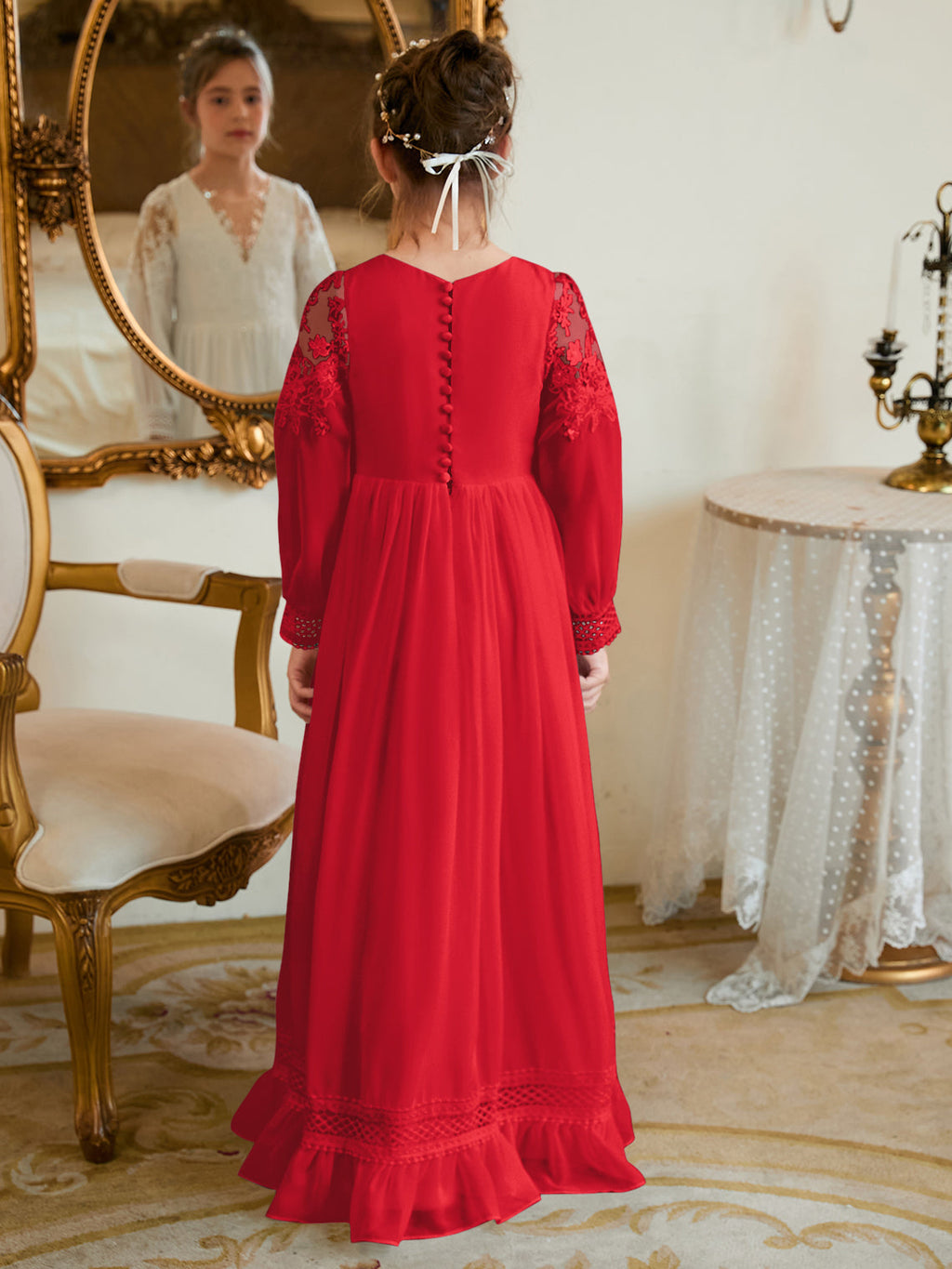 Bodenlanges Chiffon-Kleid in A-Linie und Elfenbein für die Erstkommunion 