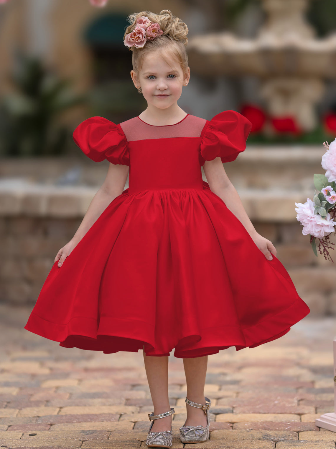 Duchesse-Linie/Princess-Linie Satin Knielang Blumenmädchenkleid 