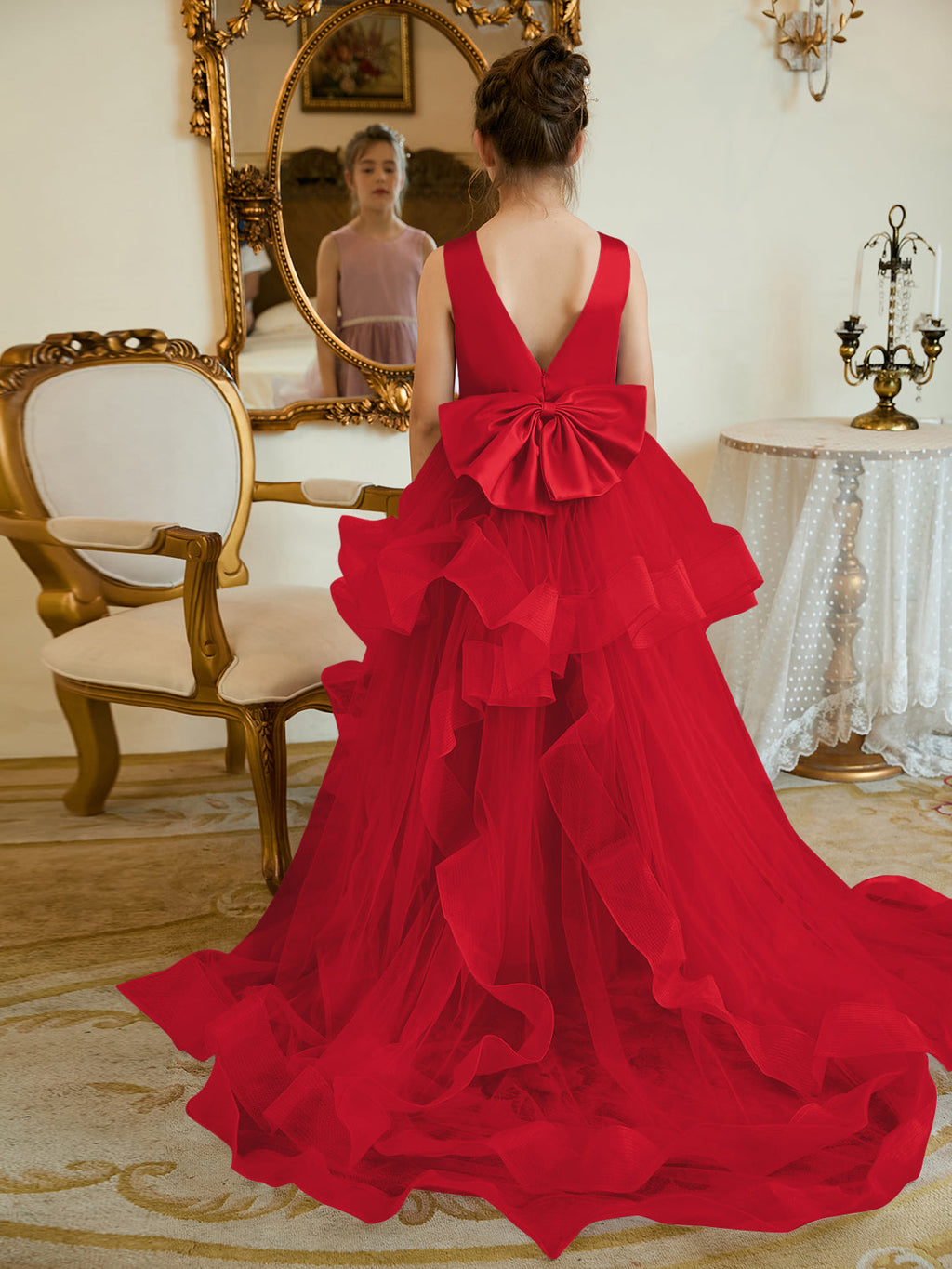 Duchesse-Linie/Princess-Linie Satin Tüll Bodenlang Blumenmädchenkleid 